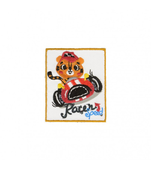 Set of 3 iron-on patches Large Tiger in car 4.5cm x 6cm