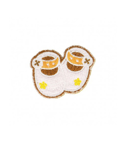 Set of 3 iron-on patches Baby shoes brown 3cm x 3.5cm