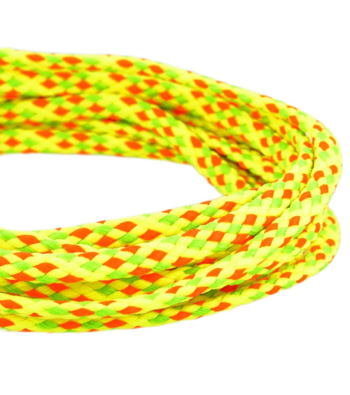 50m spool of 6mm fluorescent yellow multicoloured polyester checkerboard cord