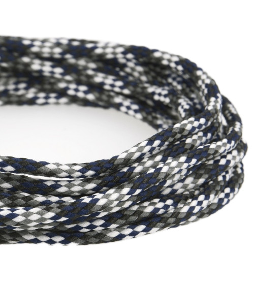 50m spool of 6mm black/white/blue/grey polyester checkered cord