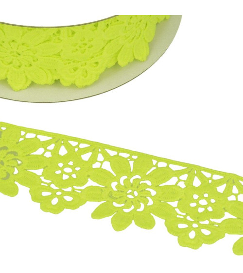 Bobina Guipure fiori verde neon 55mmx13,7m