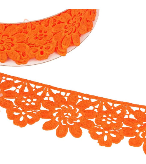 Guipure-Spule, fluoreszierende orangefarbene Blumen, 55 mm x 13,7 m