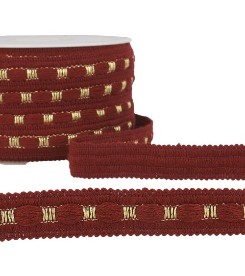 20m reel of two-tone braid 18 mm Burgundy red and gold