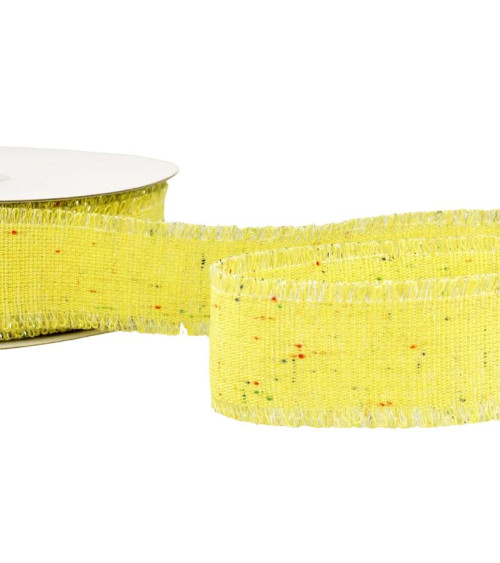 20m reel of iridescent canvas ribbon 30 mm polyester Straw Yellow