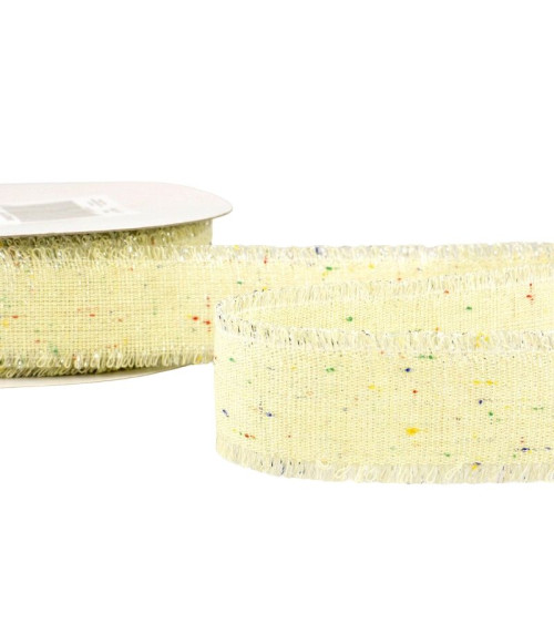 Spool 20m Iridescent canvas ribbon 30 mm white polyester