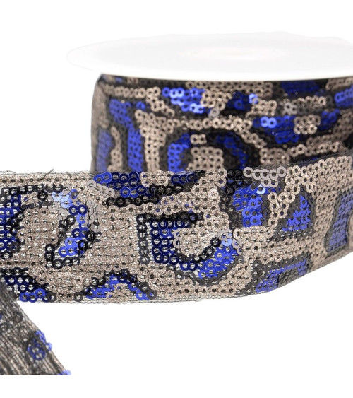 10m reel Panther sequin braid 35mm Blue and champagne