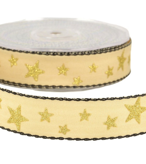 20m reel of 25mm beige star ribbon