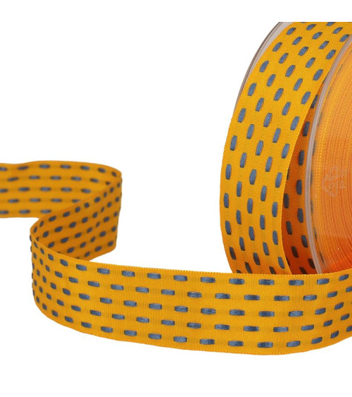 20m reel of two-tone dash ribbon 25 mm Yellow Gold