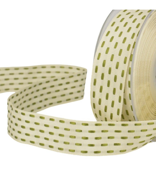 20m reel of two-tone dashed ribbon 25 mm ecru