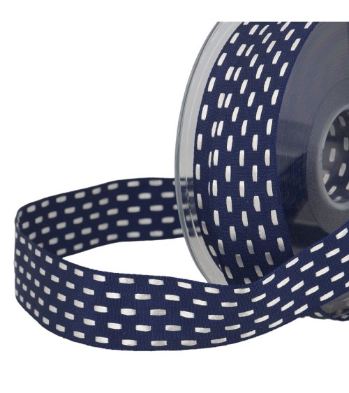 20m reel of two-tone dash ribbon 25 mm Navy blue