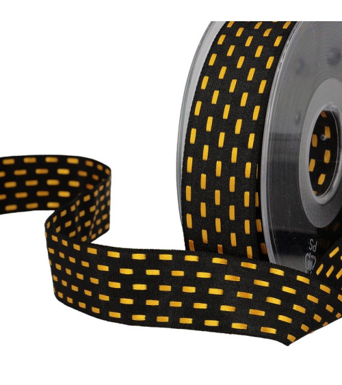 20m reel of two-tone dash ribbon 25 mm Black