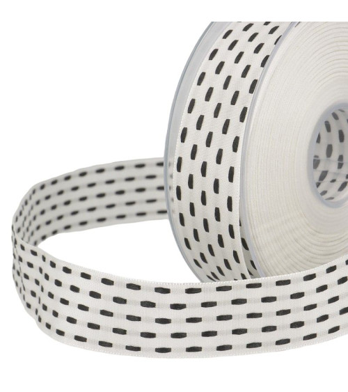 20m reel of two-tone dash ribbon 25 mm White