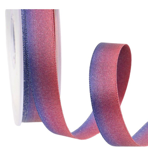 Spool 25m Iridescent satin ribbon 15 mm Raspberry pink