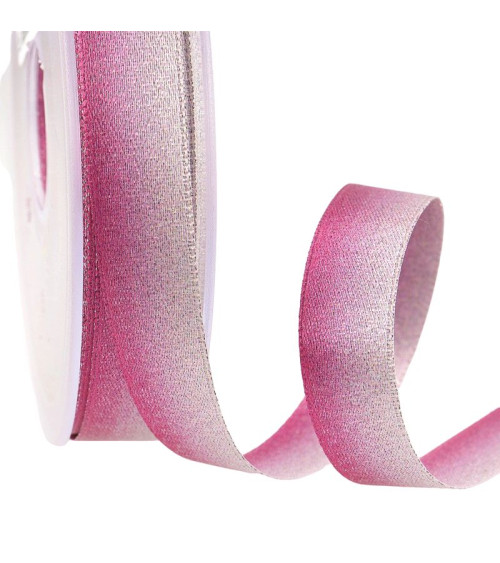 25m spool of iridescent satin ribbon 15 mm Fuchsia pink