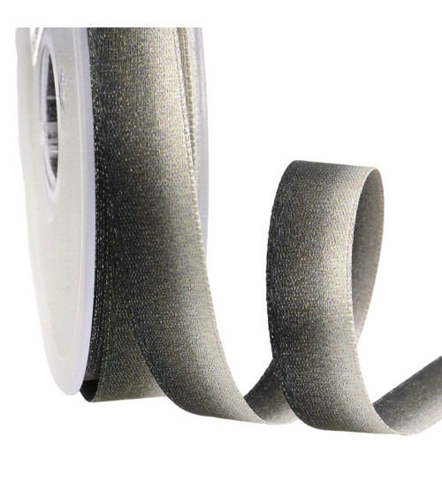 Spool 25m Iridescent satin ribbon 15 mm Grey Black