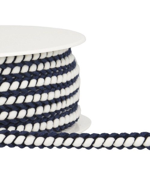 Bobina da 25 m Treccia intrecciata da 10 mm Blu navy e bianco