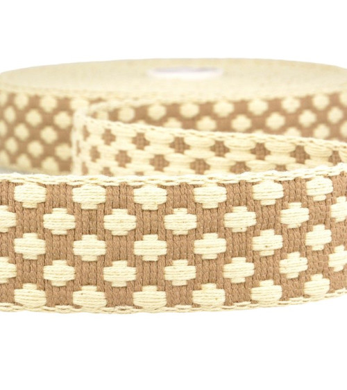 10m spool of 37mm cross pattern strap, beige and ecru