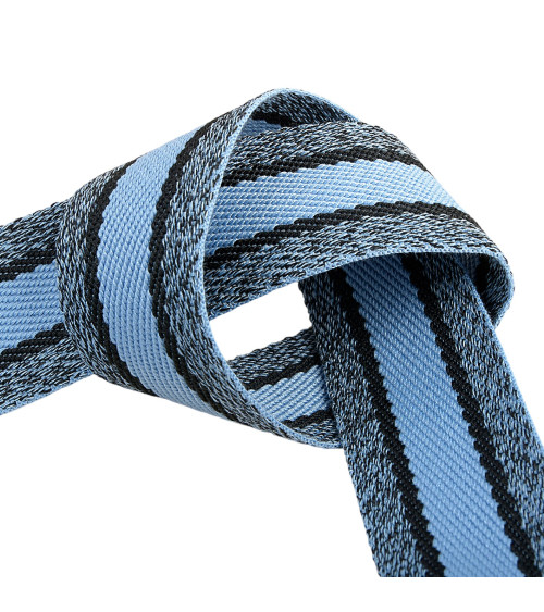 15m reel of mottled strap 40mm Sky blue and black