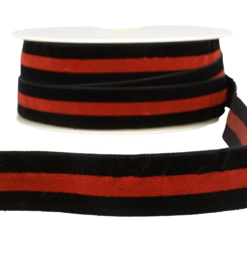 15m spool of black and red polyester striped velvet