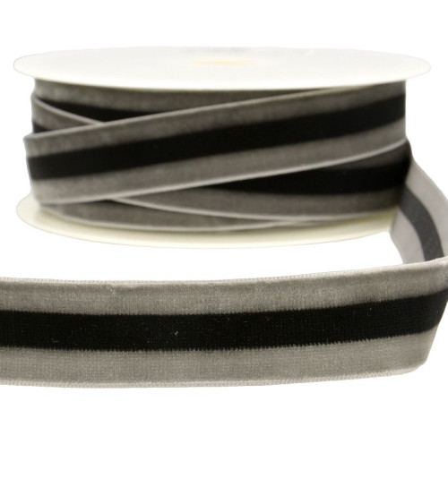 15m spool of grey and black polyester striped velvet