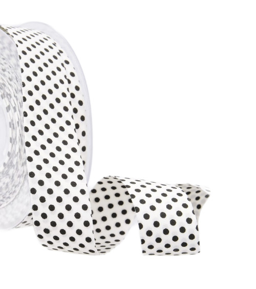 15m spool of white and black polyester polka dot ribbon