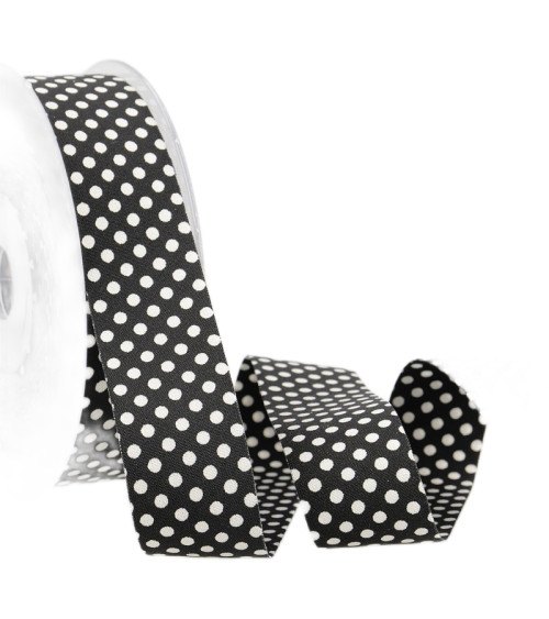 15m spool of black and white polyester polka dot ribbon