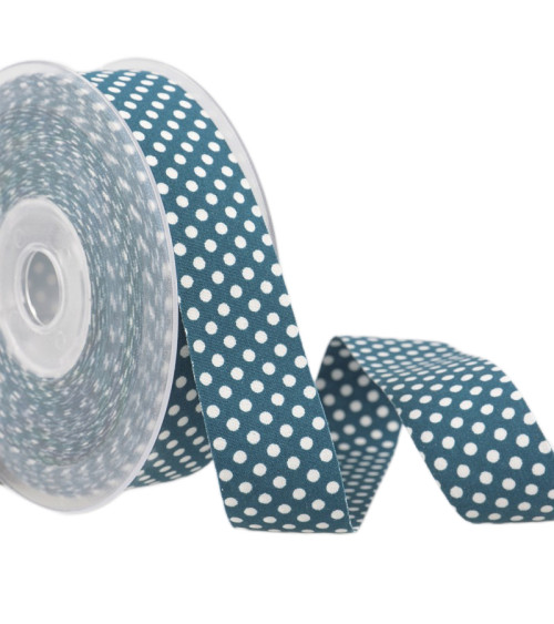 15m reel of duck blue and white polyester polka dot ribbon