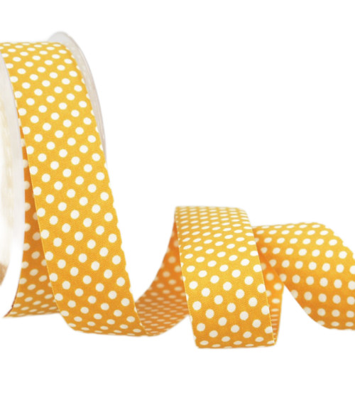 15m spool of yellow and white polyester polka dot ribbon