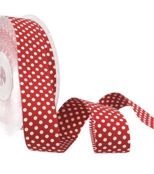 15m spool of red and white polyester polka dot ribbon