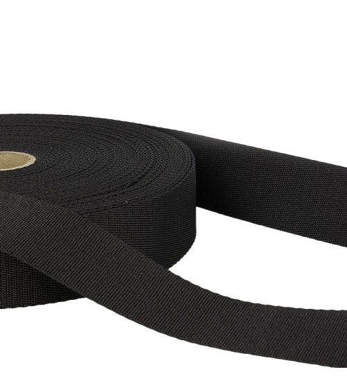 25m reel of black polyester shoulder strap