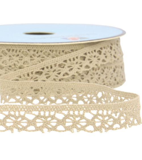 Bobina da 25 m di pizzo in poliestere beige da 20 mm