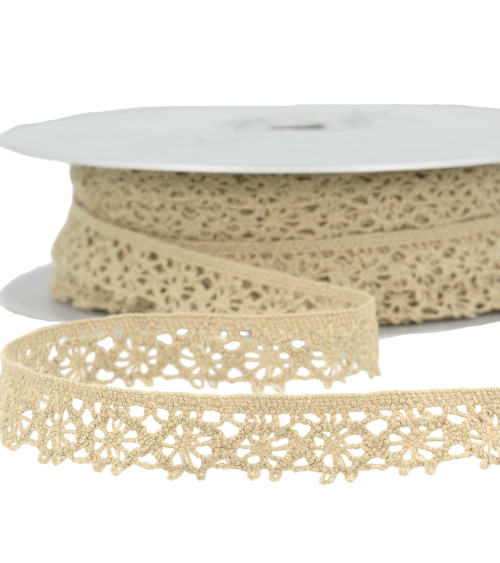 Bobina da 25 m di pizzo in poliestere beige scuro da 20 mm