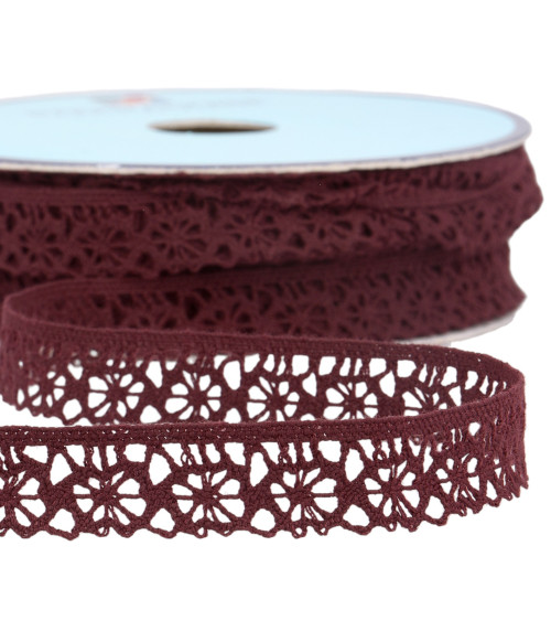 Spool of 25m burgundy polyester lace 20mm