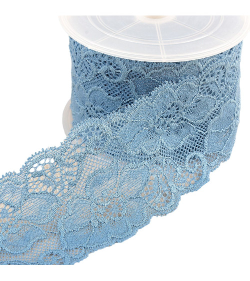 Spool 15m elastic lace flowers Lavender Blue 60mm