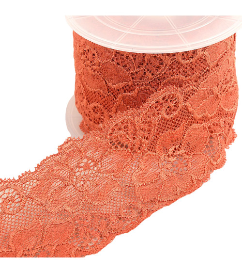 Spool 15m elastic lace flowers Rust 60mm