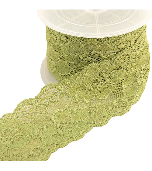 Spool 15m elastic lace flowers Khaki 60mm