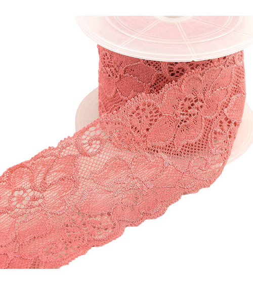 Spool 15m elastic lace flowers Old Pink 60mm