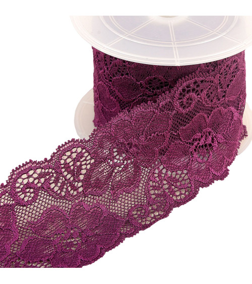 Spool 15m elastic lace flowers Purple 60mm