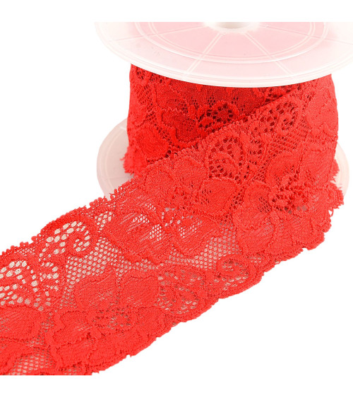 Elastic lace flowers 60mm red per meter