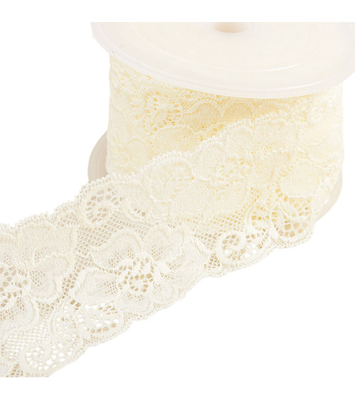 Elastic lace flowers 60mm ecru by the meter