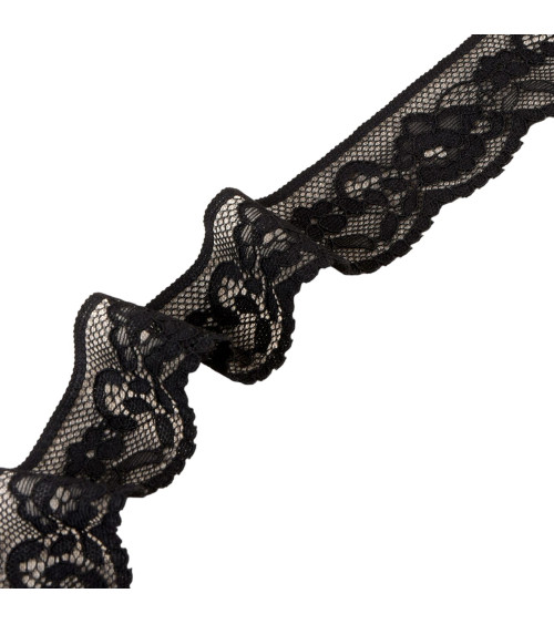 Elastic lace flowers 33mm black per meter