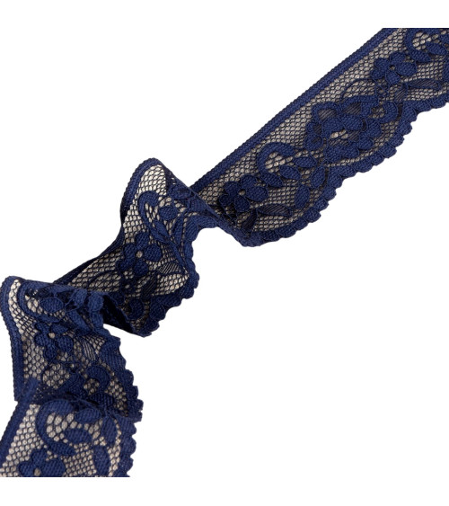 Elastic lace flowers 33mm navy blue by the meter