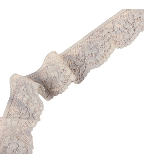 Elastic lace flowers 33mm medium gray by the meter