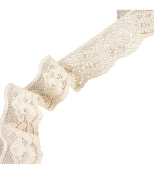 Elastic lace flowers 33mm ecru by the meter