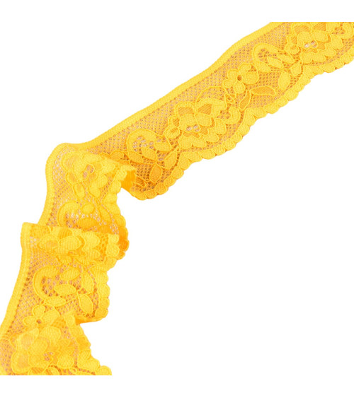 Elastic lace flowers 33mm yellow gold per meter