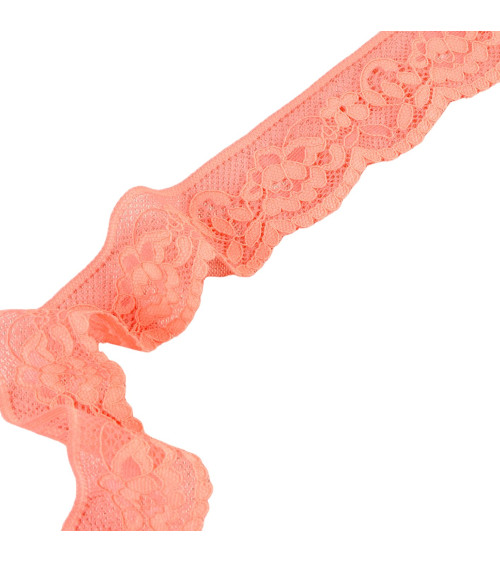 Elastic lace flowers 33mm salmon by the meter