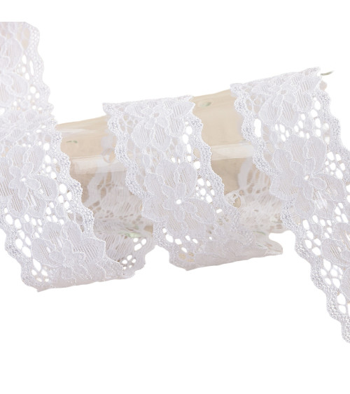 Spool 15m elastic lace flowers White 25mm