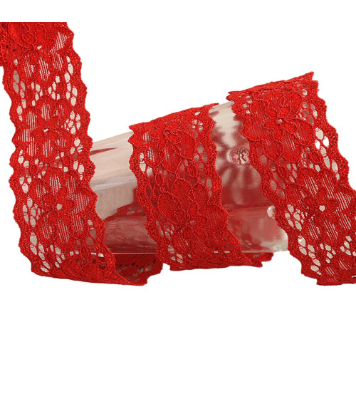 Spool 15m elastic lace flowers Red 25mm