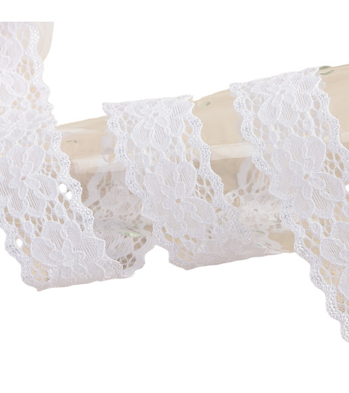 Elastic lace flowers 25mm white per meter