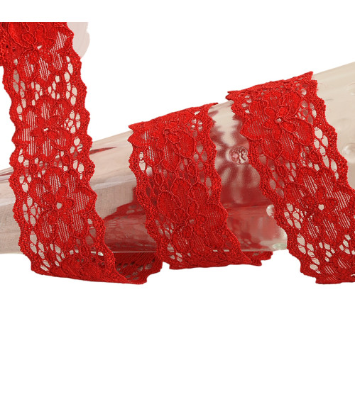 Elastic lace flowers 25mm red per meter